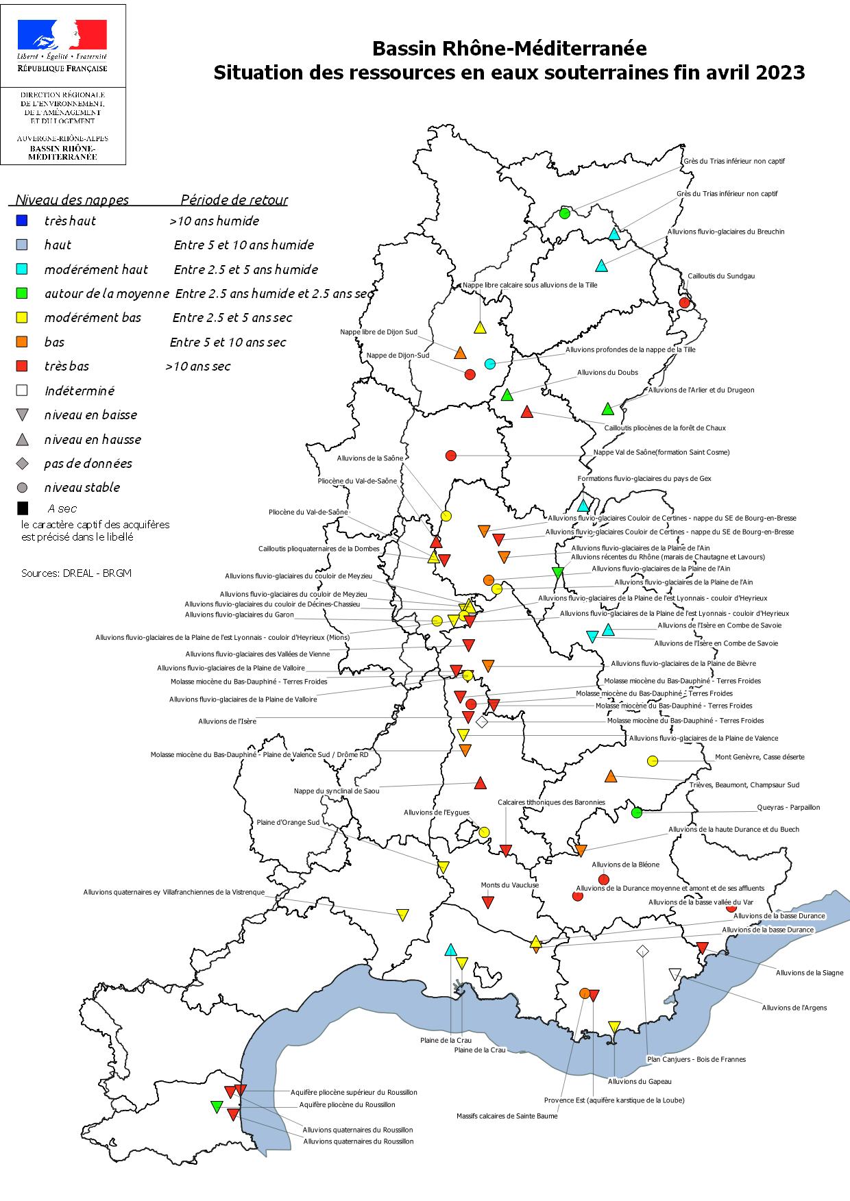 Situation des ressources souterraines fin avril 2023