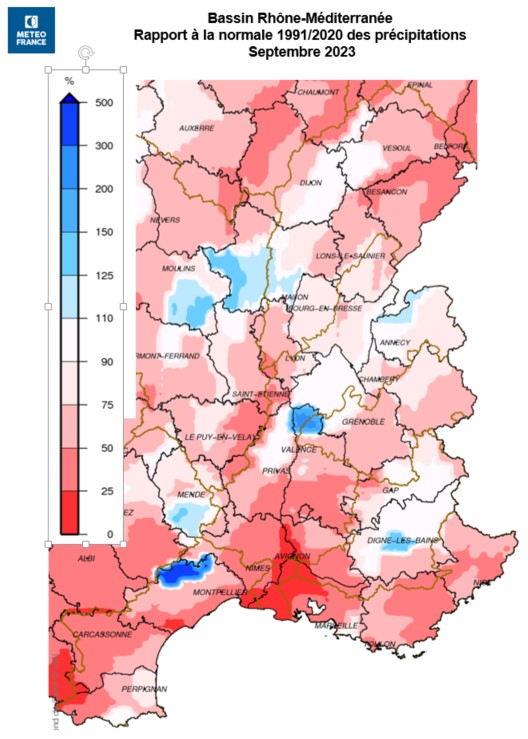 Rapport à la normale des précipitations septembre 2023
