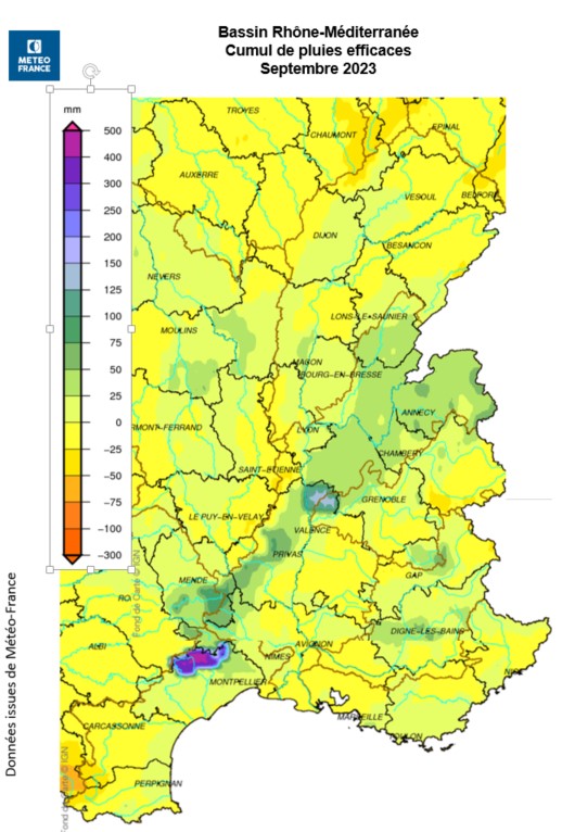 Cumul de pluies efficaces septembre 2023