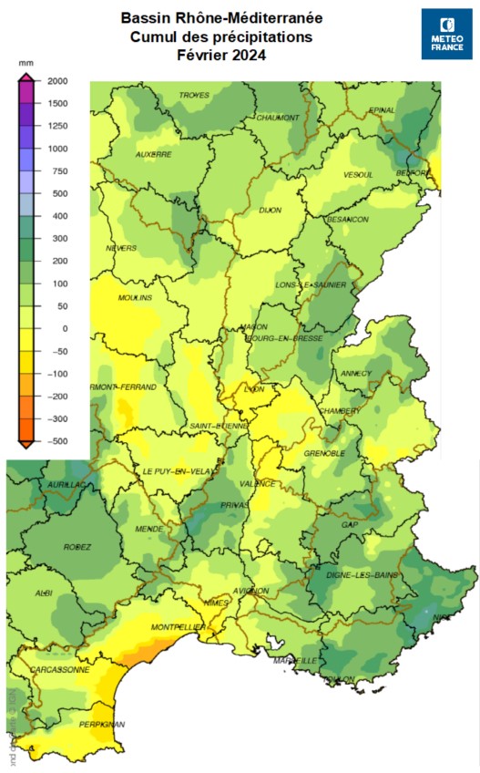 Cumul des précipitations février 2024