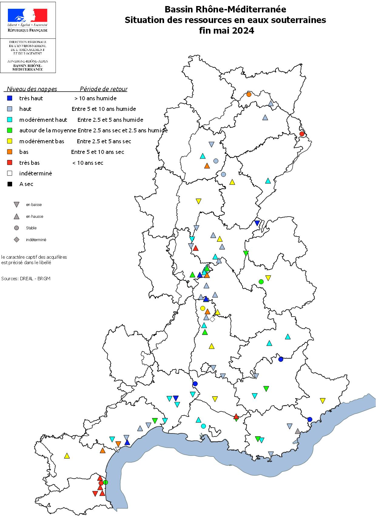 Situation des ressources en eaux souterraines fin mai 2024