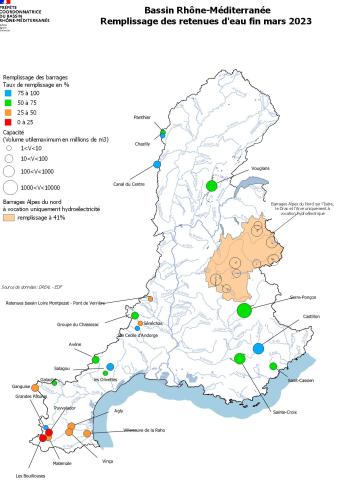 Remplissage des retenues d’eau fin Mars 2023