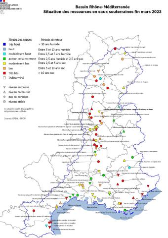 Situation des ressources en eaux souterraines fin Mars 2023