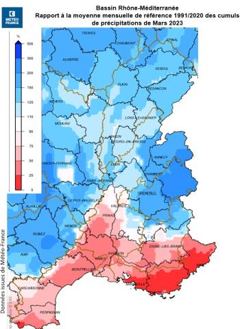 Rapport à la moyenne mensuelle de référence 1991 2020 des cumuls de précipitations