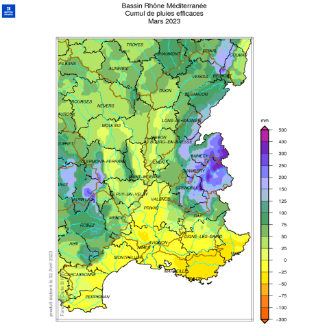Cumul de pluies efficaces Mars 2023