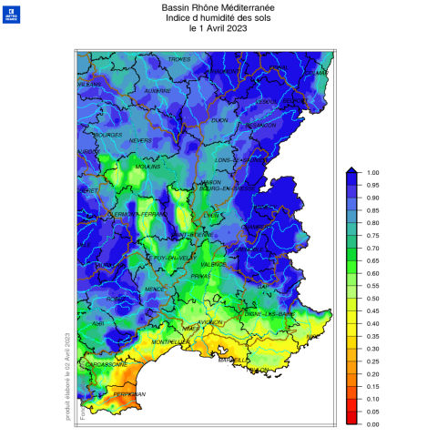 Indice d’humidité des sols au 1er avril 2023