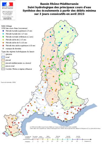Suivi hydrologique des principaux cours d'eau VCN 3 avril 2023