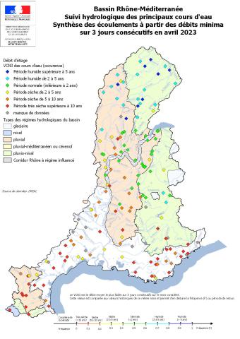 Suivi hydrologique des principaux cours d'eau VCN 3 avril 2023