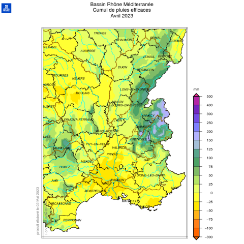 Cumul de pluies efficaces avril 2023