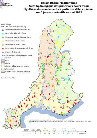 Suivi hydrologique des principaux cours d'eau VCN 3 mai 2023