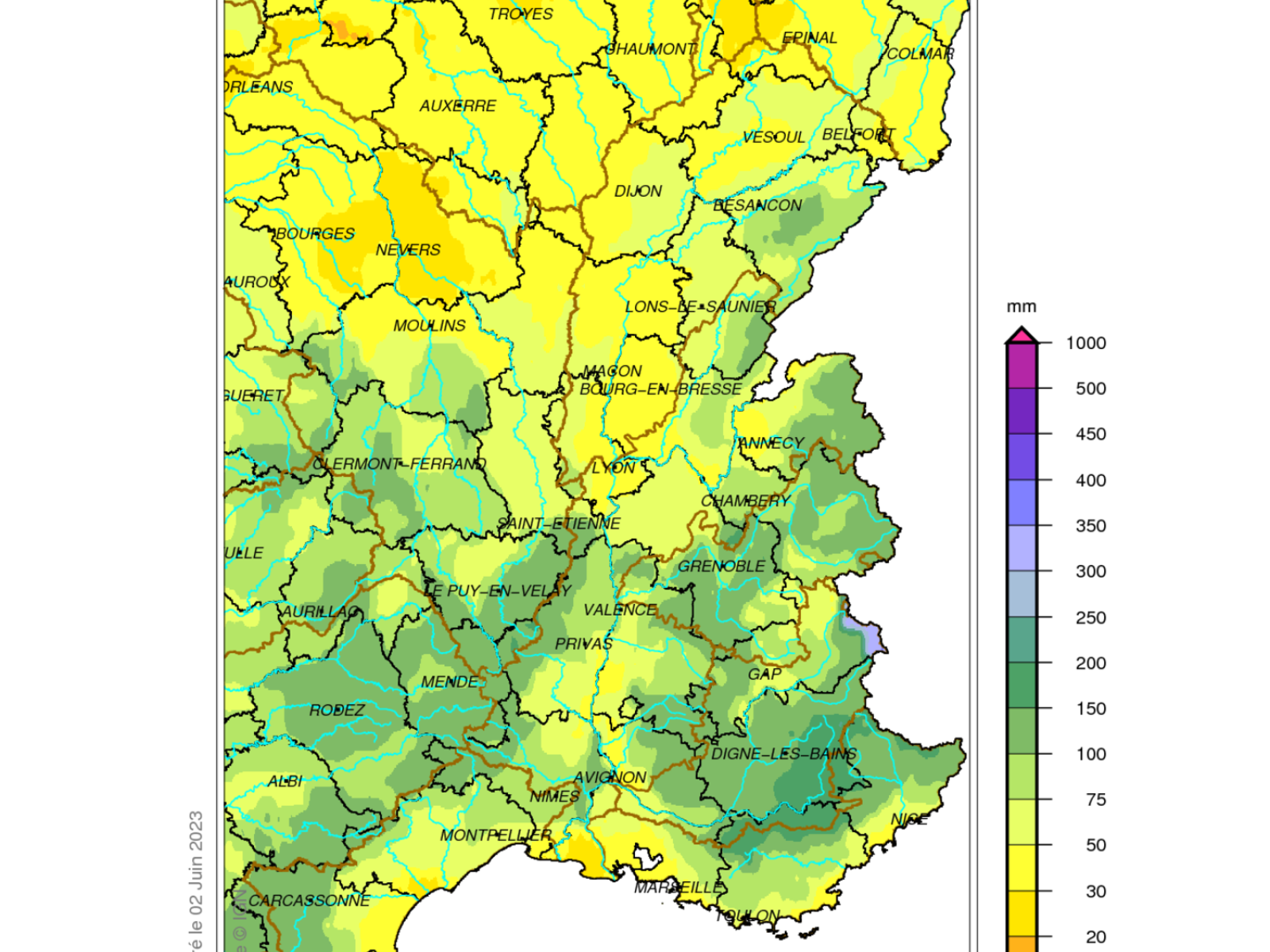 Pluviométrie du bassin Rhône-Méditerranée mai 2023
